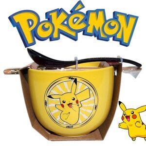 NEW Pokemon Pikachu Ceramic Ramen Bowl Chopsticks and Spoon Microwave Safe 20 oz